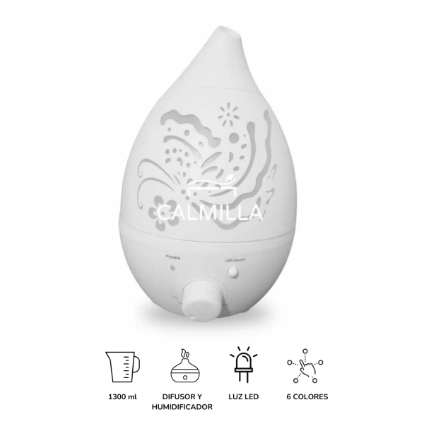 Difusor de aroma y humidificador para aceites con luces floral 1300ml
